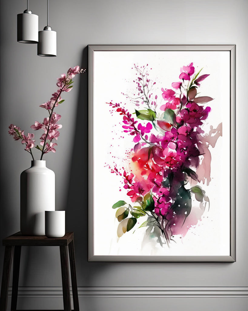 Bougainvillea Vines Watercolor Painting Floral Print Mediterranean Botanical Wall Art Magenta Tropical Flowers Gift Nature Inspired Decor