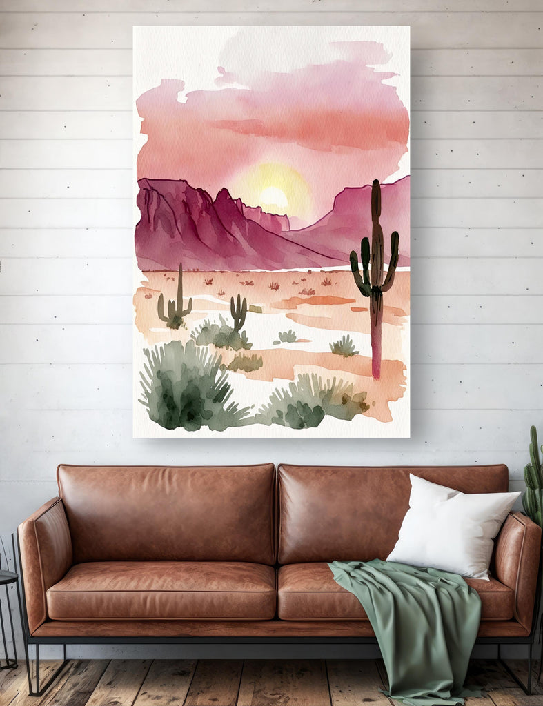 Minimalist Sonoran Desert Sunset Cactus Wall Art Southwest Nature Inspired Watercolor Print Western Decor Southwestern Landscape Painting