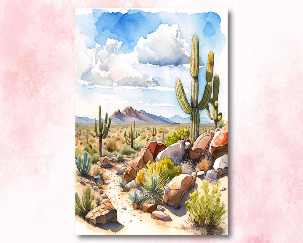 Desert Landscape Print Colorful Watercolor Wall Art Southwest Gift Saguaro Cactus Beautiful Nature Home Decor