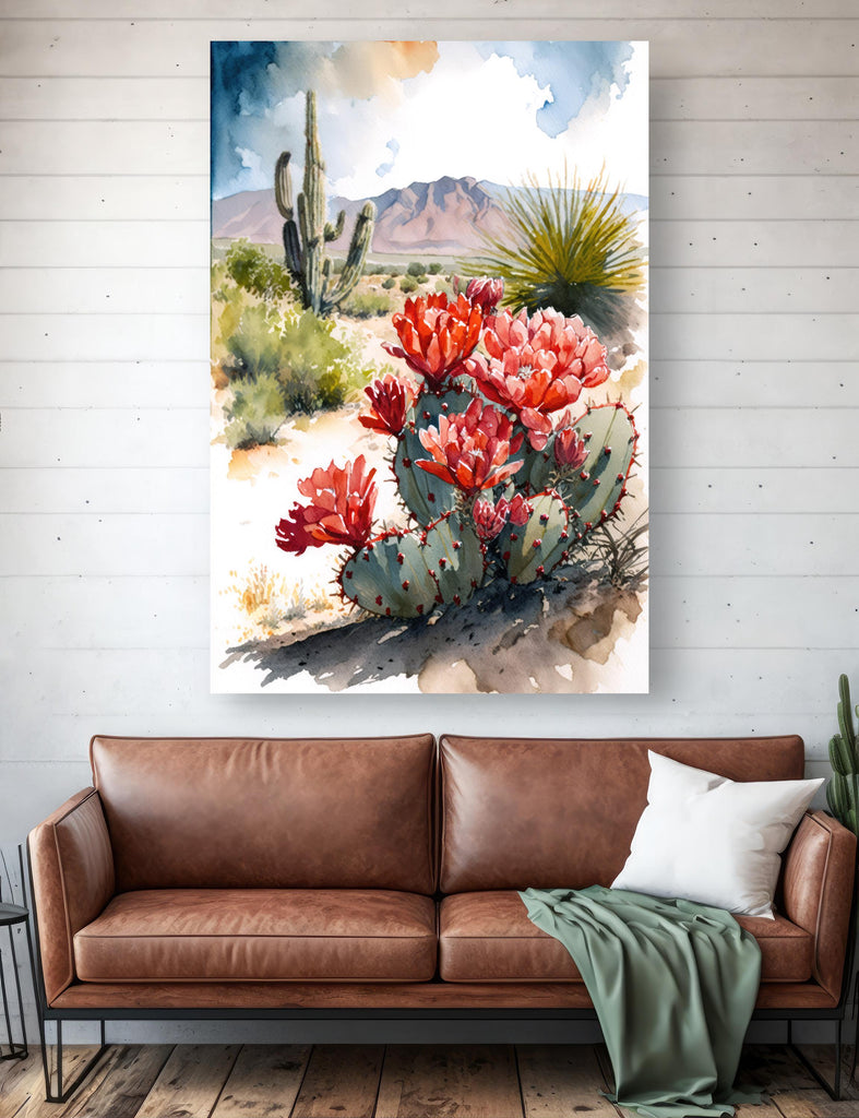 Arizona Cactus Flowers Wall Art Print Desert Landscape Painting Nature Inspired Boho Wall Decor Gift Sonoran Art Southwest Decor