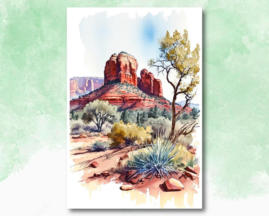 Arizona Cactus Flowers Wall Art Print Desert Landscape Painting Nature Inspired Boho Wall Decor Gift Sonoran Art Southwest Decor