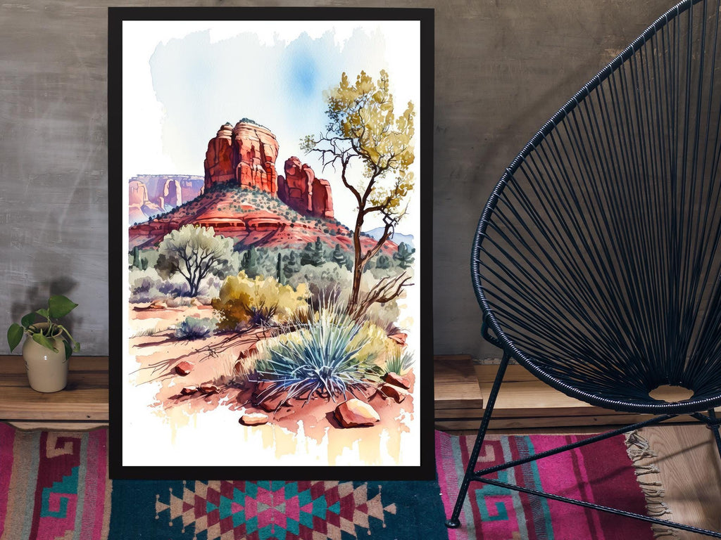 Arizona Cactus Flowers Wall Art Print Desert Landscape Painting Nature Inspired Boho Wall Decor Gift Sonoran Art Southwest Decor