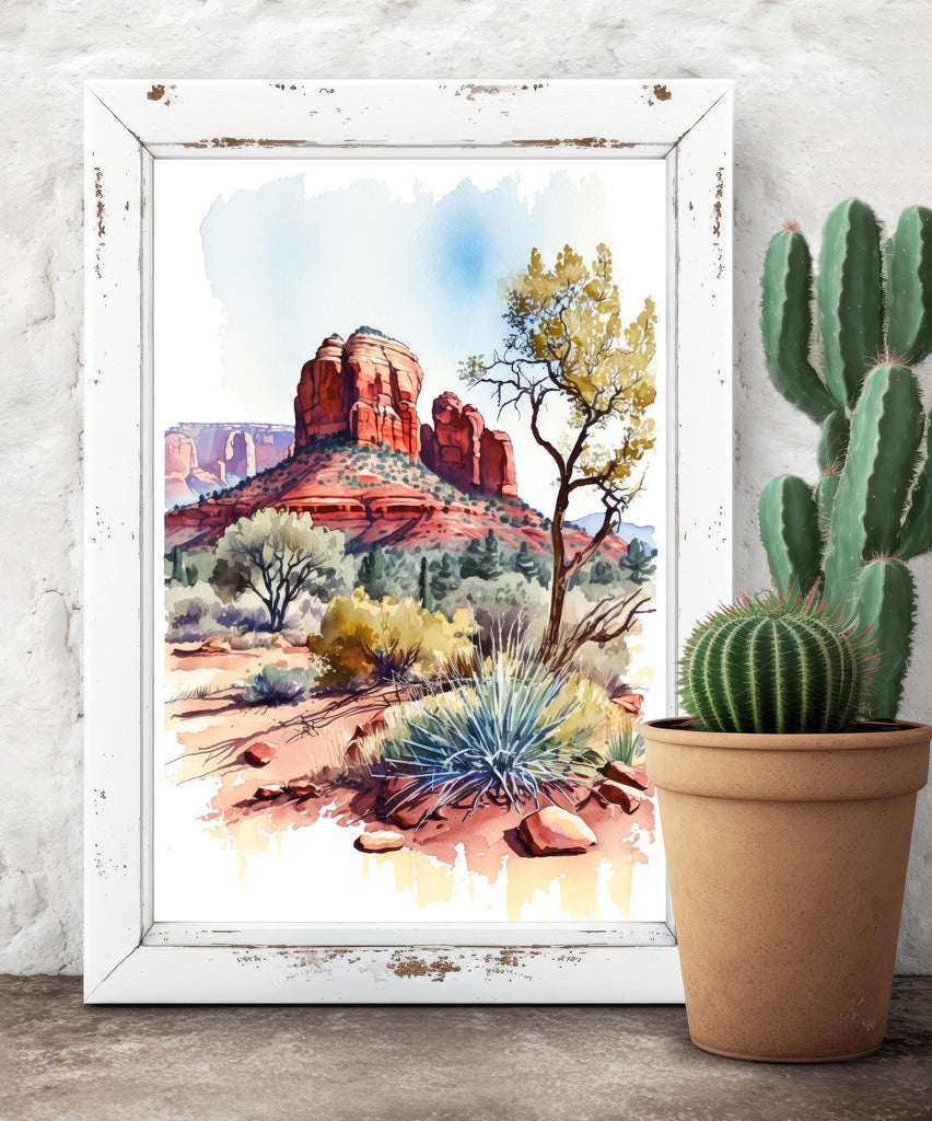 Arizona Cactus Flowers Wall Art Print Desert Landscape Painting Nature Inspired Boho Wall Decor Gift Sonoran Art Southwest Decor