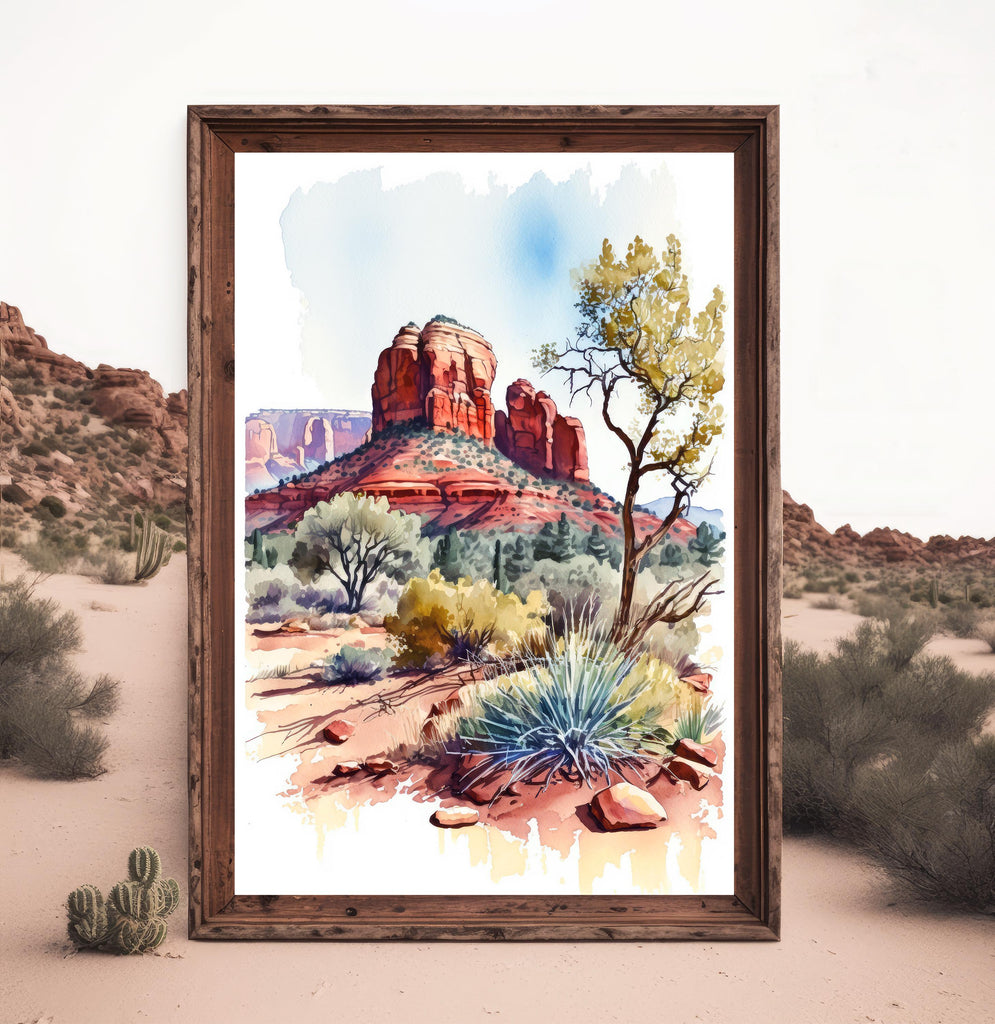 Arizona Cactus Flowers Wall Art Print Desert Landscape Painting Nature Inspired Boho Wall Decor Gift Sonoran Art Southwest Decor