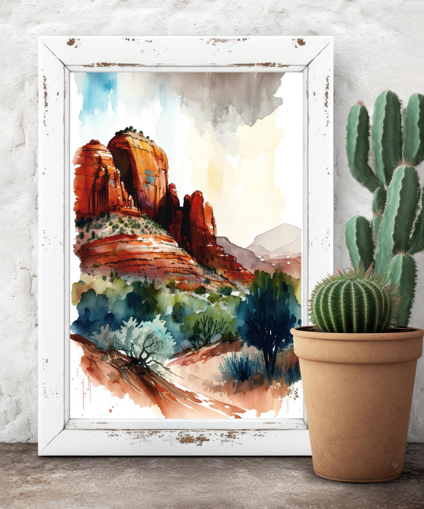 Watercolor Sedona Print Arizona Southwest Wall Art Landscape Art Gift Desert Home Western Decor