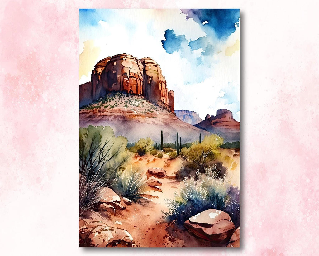 Arizona Cactus Flowers Wall Art Print Desert Landscape Painting Nature Inspired Boho Wall Decor Gift Sonoran Art Southwest Decor
