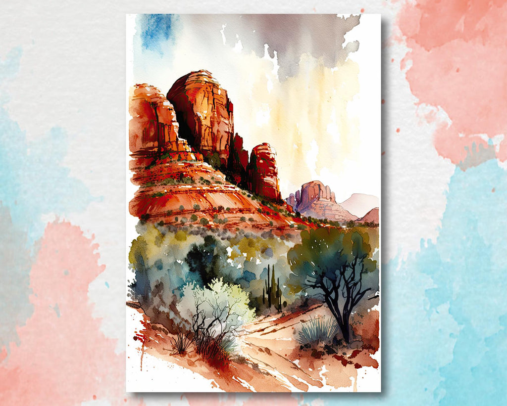 Watercolor Sedona Print Arizona Southwest Wall Art Landscape Art Gift Desert Home Western Decor
