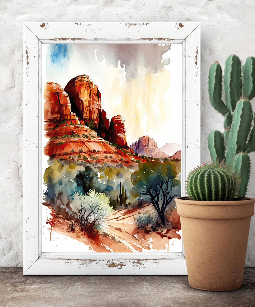 Watercolor Sedona Print Arizona Southwest Wall Art Landscape Art Gift Desert Home Western Decor
