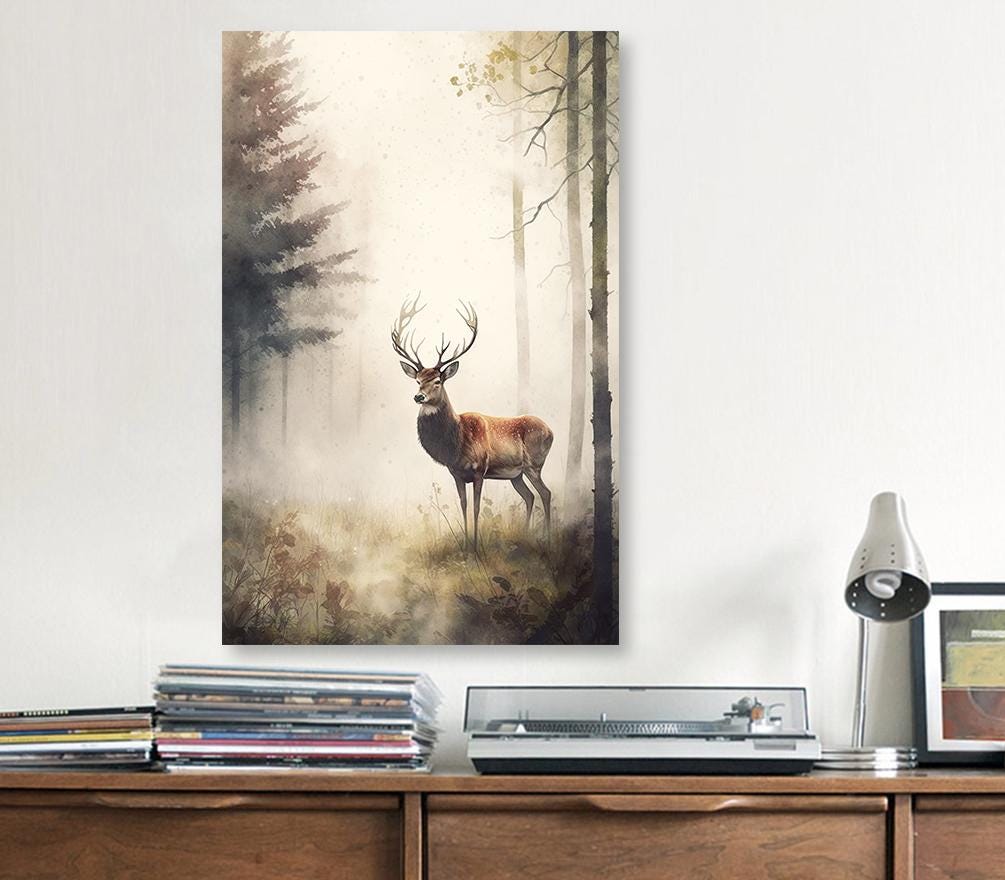Deer Painting Rustic Woodland Animals Forest Wall Art Nature Inspired Hunting Gifts For Men Wild Animal Woodland Nursery Cabin Decor