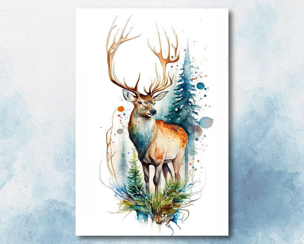 Deer Painting Rustic Woodland Animals Forest Wall Art Nature Inspired Hunting Gifts For Men Wild Animal Woodland Nursery Cabin Decor
