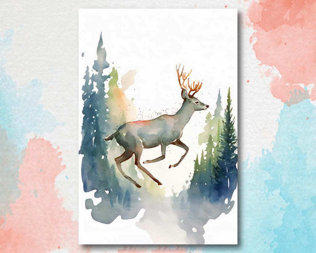 Deer Painting Rustic Woodland Animals Forest Wall Art Nature Inspired Hunting Gifts For Men Wild Animal Woodland Nursery Cabin Decor