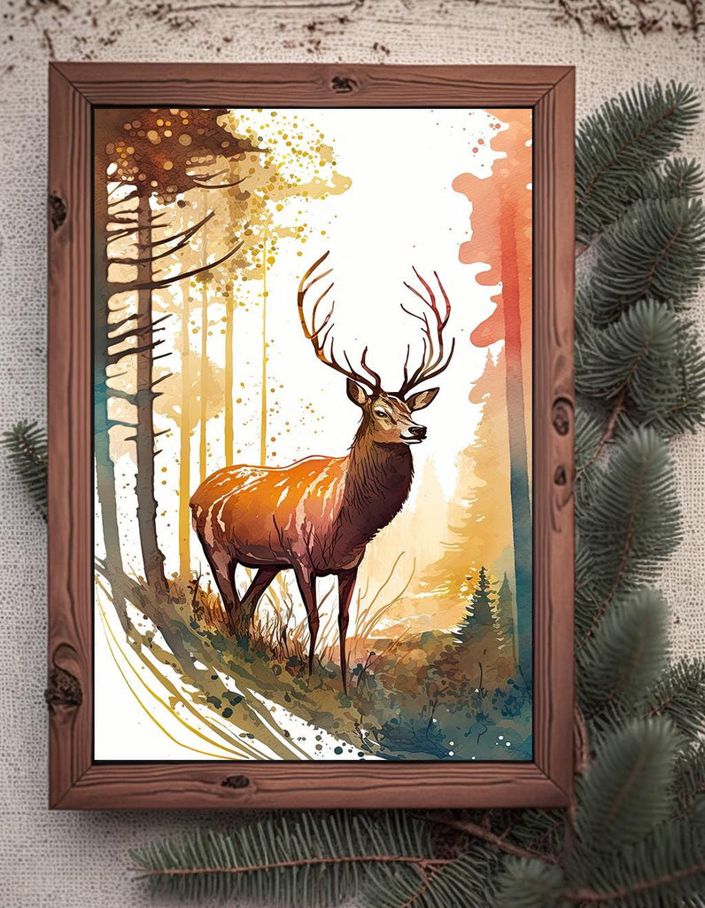 Deer Painting Rustic Woodland Animals Forest Wall Art Nature Inspired Hunting Gifts For Men Wild Animal Woodland Nursery Cabin Decor