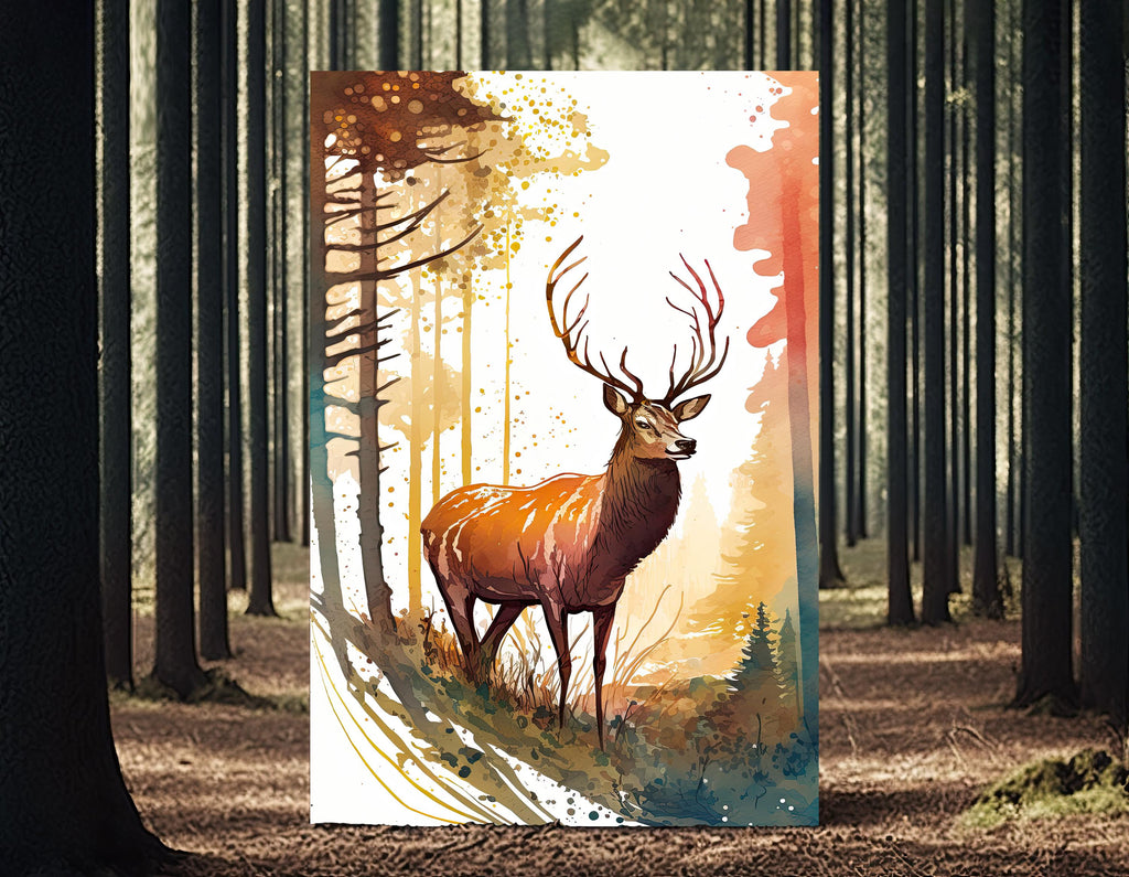 Deer Painting Rustic Woodland Animals Forest Wall Art Nature Inspired Hunting Gifts For Men Wild Animal Woodland Nursery Cabin Decor