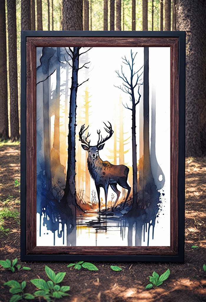 Deer Painting Rustic Woodland Animals Forest Wall Art Nature Inspired Hunting Gifts For Men Wild Animal Woodland Nursery Cabin Decor