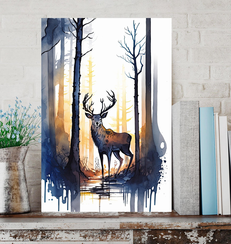Deer Painting Rustic Woodland Animals Forest Wall Art Nature Inspired Hunting Gifts For Men Wild Animal Woodland Nursery Cabin Decor