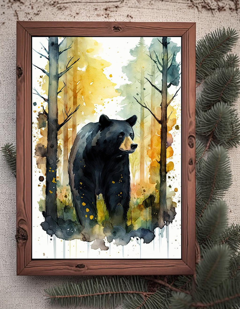 Black Bear Painting Artwork Watercolor Print Animal Portrait Nature Inspired Forest Wall Art Gift Woodland Nursery Decor