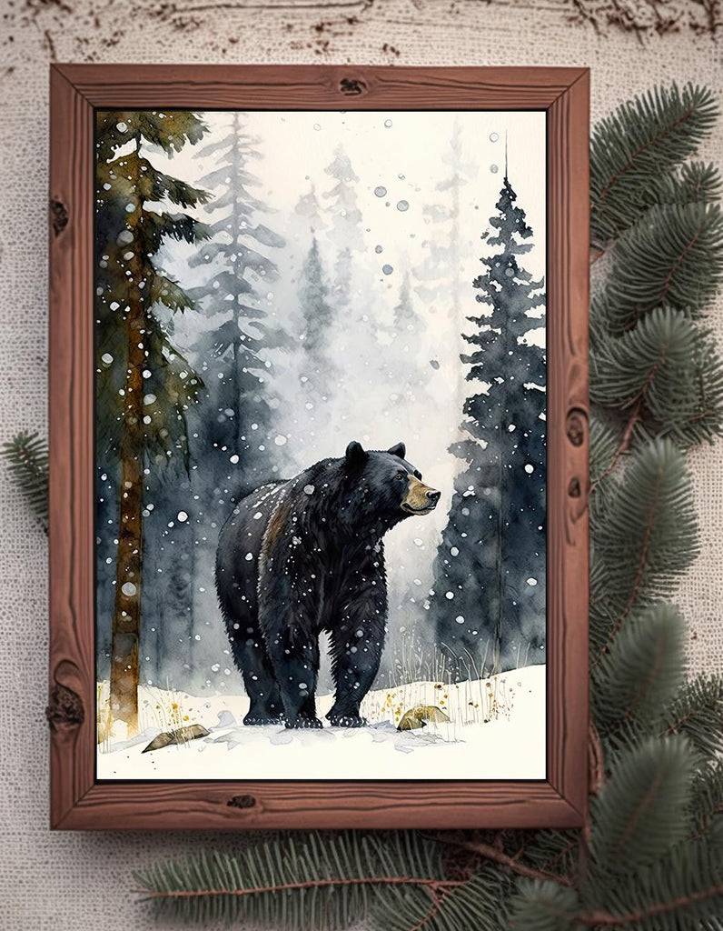 Black Bear Painting Artwork Watercolor Print Animal Portrait Nature Inspired Forest Wall Art Gift Woodland Nursery Decor