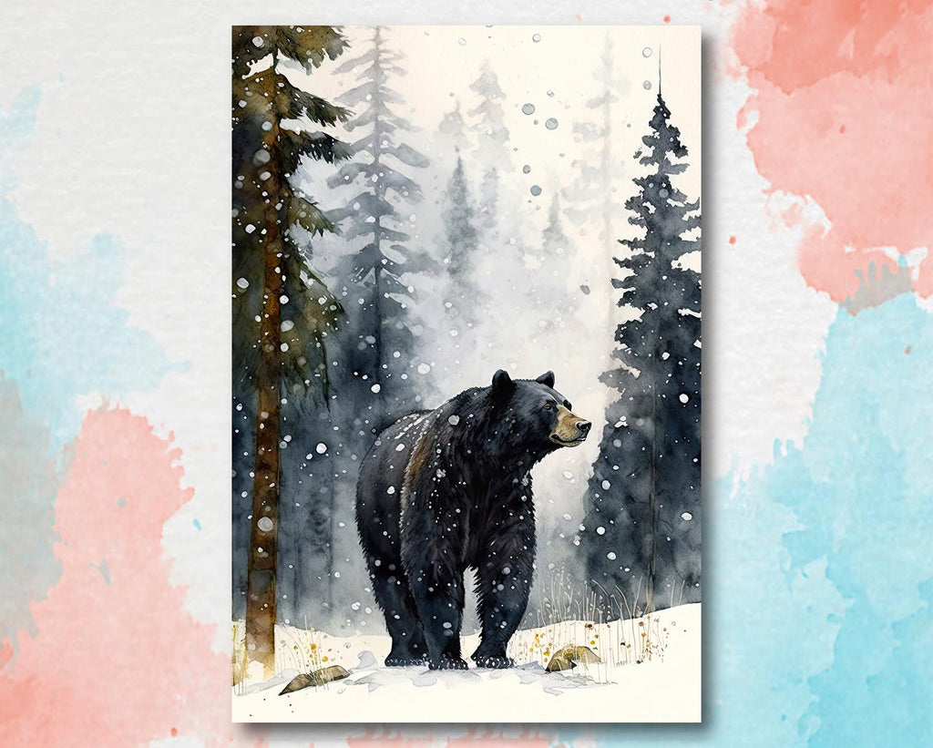 Black Bear Painting Artwork Watercolor Print Animal Portrait Nature Inspired Forest Wall Art Gift Woodland Nursery Decor