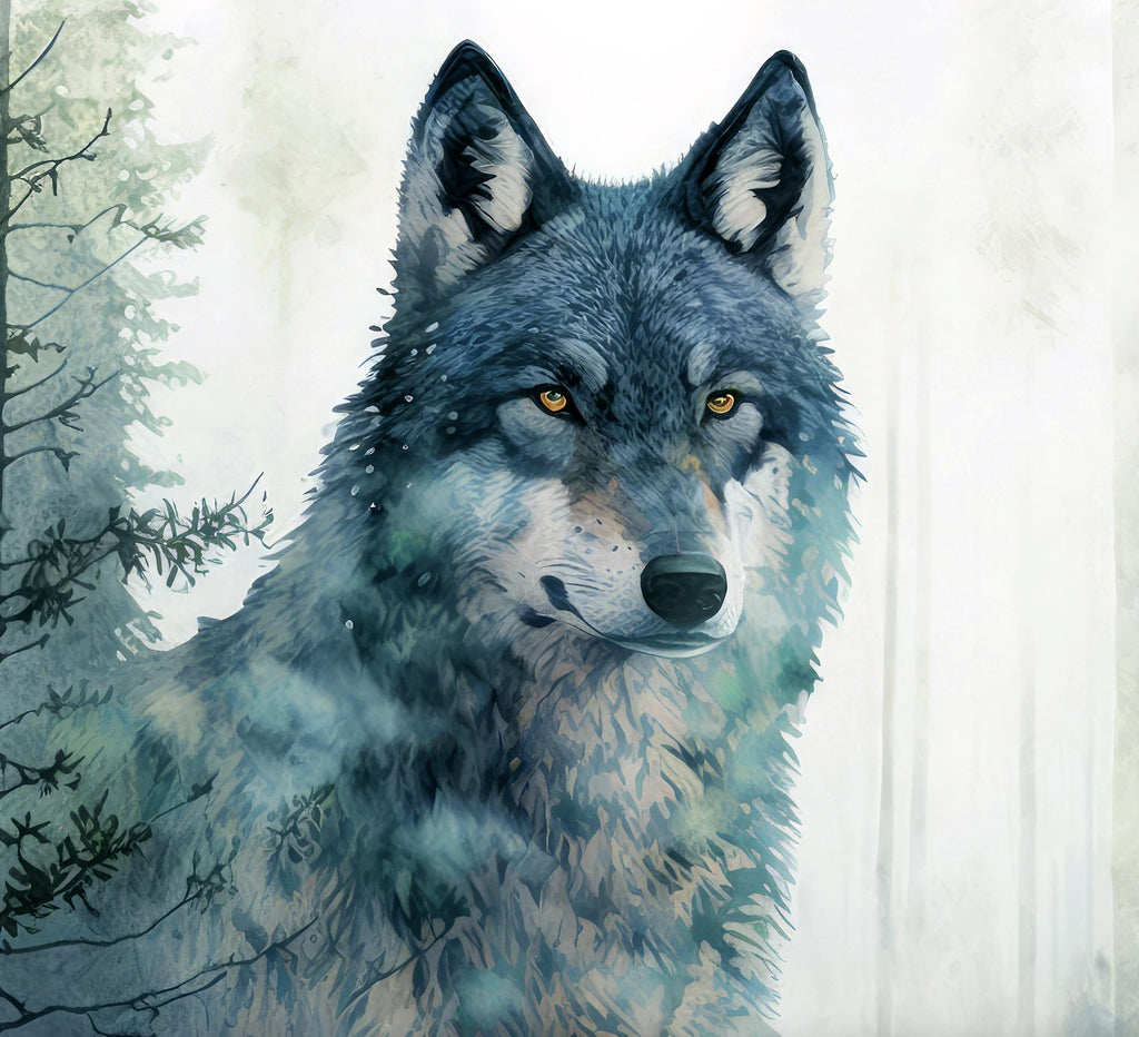 Watercolor Wolf Print, Forest Animal Wall Art Poster, Nature Wildlife Canvas Gift, Wild Woodland Painting, Rustic Lodge Home Decor