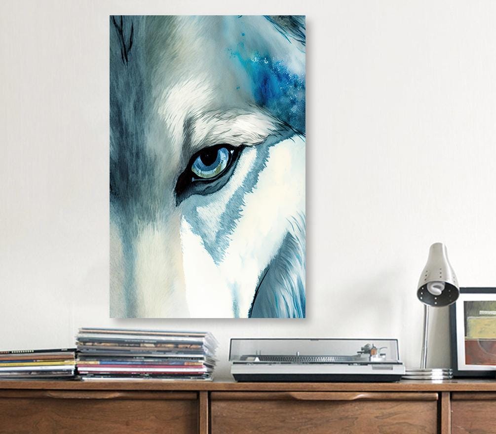 Watercolor Wolf Print, Forest Animal Wall Art Poster, Nature Wildlife Canvas Gift, Wild Woodland Painting, Rustic Lodge Home Decor