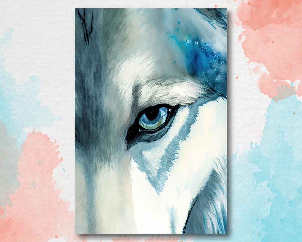 Watercolor Wolf Print, Forest Animal Wall Art Poster, Nature Wildlife Canvas Gift, Wild Woodland Painting, Rustic Lodge Home Decor