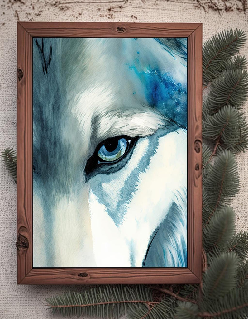 Watercolor Wolf Print, Forest Animal Wall Art Poster, Nature Wildlife Canvas Gift, Wild Woodland Painting, Rustic Lodge Home Decor