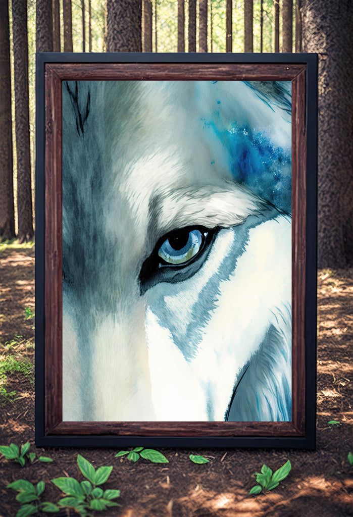 Watercolor Wolf Print, Forest Animal Wall Art Poster, Nature Wildlife Canvas Gift, Wild Woodland Painting, Rustic Lodge Home Decor