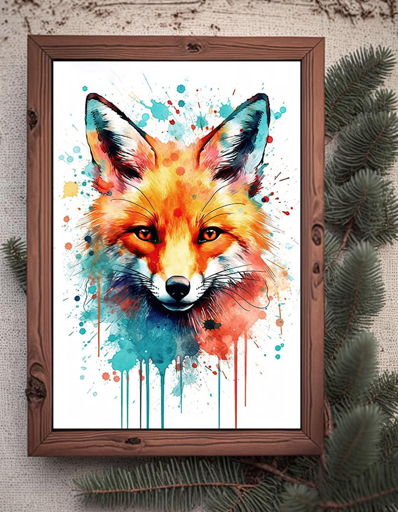 Watercolor Fox Print, Forest Animal Wall Art Poster, Nature Wildlife Canvas Gift, Wild Woodland Painting, Rustic Lodge Home Decor
