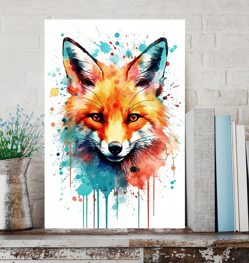 Watercolor Fox Print, Forest Animal Wall Art Poster, Nature Wildlife Canvas Gift, Wild Woodland Painting, Rustic Lodge Home Decor