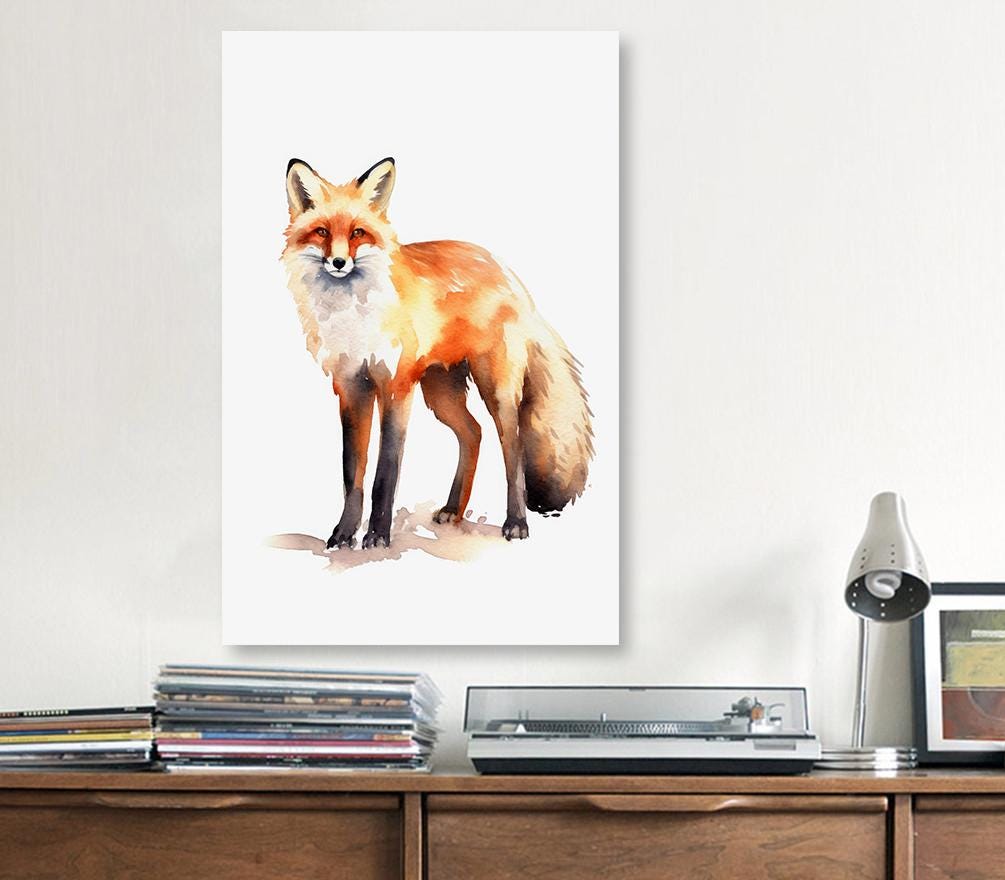 Watercolor Fox Print, Forest Animal Wall Art Poster, Nature Wildlife Canvas Gift, Wild Woodland Painting, Rustic Lodge Home Decor