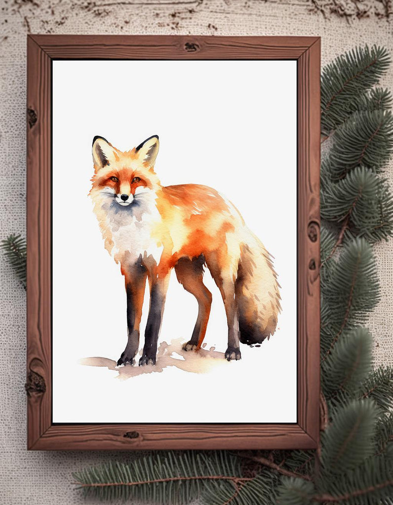 Watercolor Fox Print, Forest Animal Wall Art Poster, Nature Wildlife Canvas Gift, Wild Woodland Painting, Rustic Lodge Home Decor