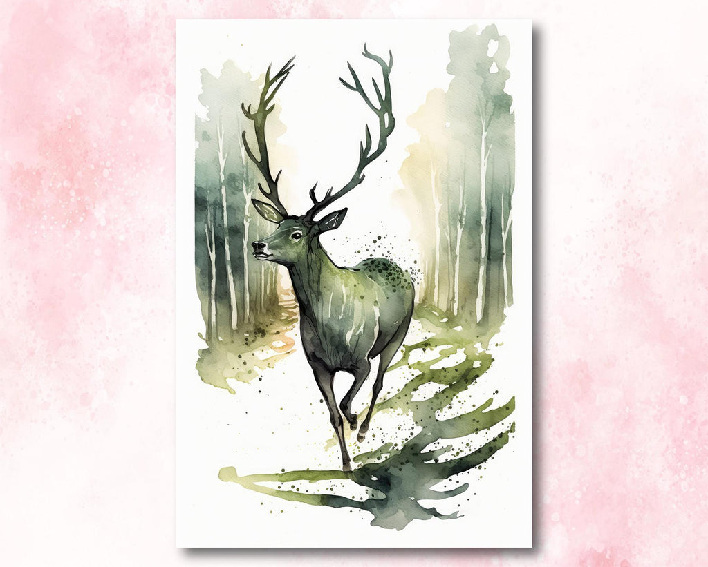 Deer Painting Rustic Woodland Animals Forest Wall Art Nature Inspired Hunting Gifts For Men Wild Animal Woodland Nursery Cabin Decor