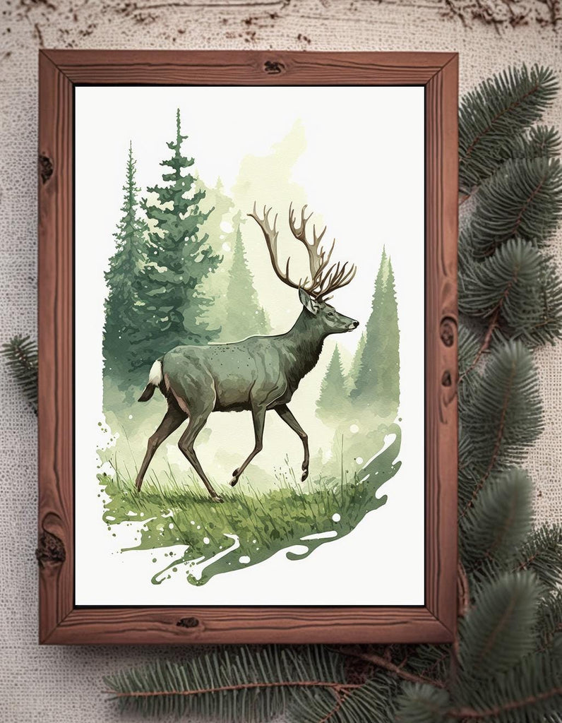Deer Painting Rustic Woodland Animals Forest Wall Art Nature Inspired Hunting Gifts For Men Wild Animal Woodland Nursery Cabin Decor
