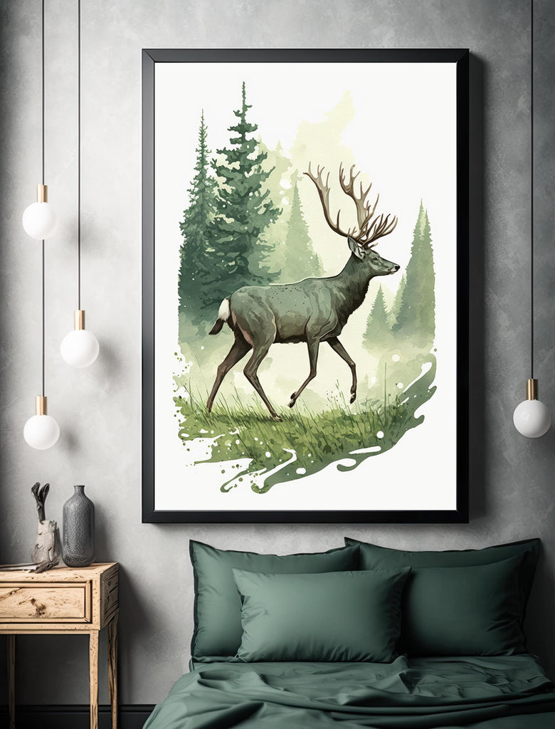 Deer Painting Rustic Woodland Animals Forest Wall Art Nature Inspired Hunting Gifts For Men Wild Animal Woodland Nursery Cabin Decor