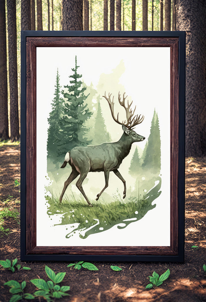 Deer Painting Rustic Woodland Animals Forest Wall Art Nature Inspired Hunting Gifts For Men Wild Animal Woodland Nursery Cabin Decor