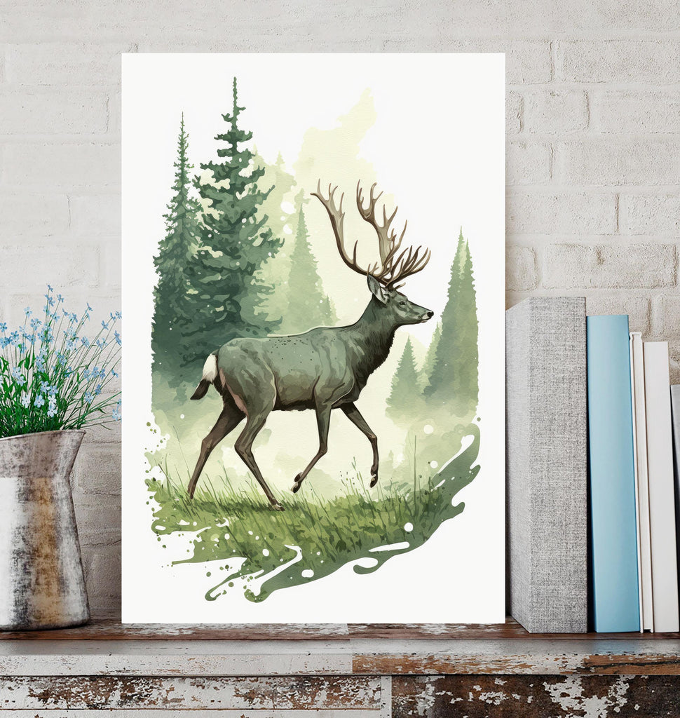 Deer Painting Rustic Woodland Animals Forest Wall Art Nature Inspired Hunting Gifts For Men Wild Animal Woodland Nursery Cabin Decor