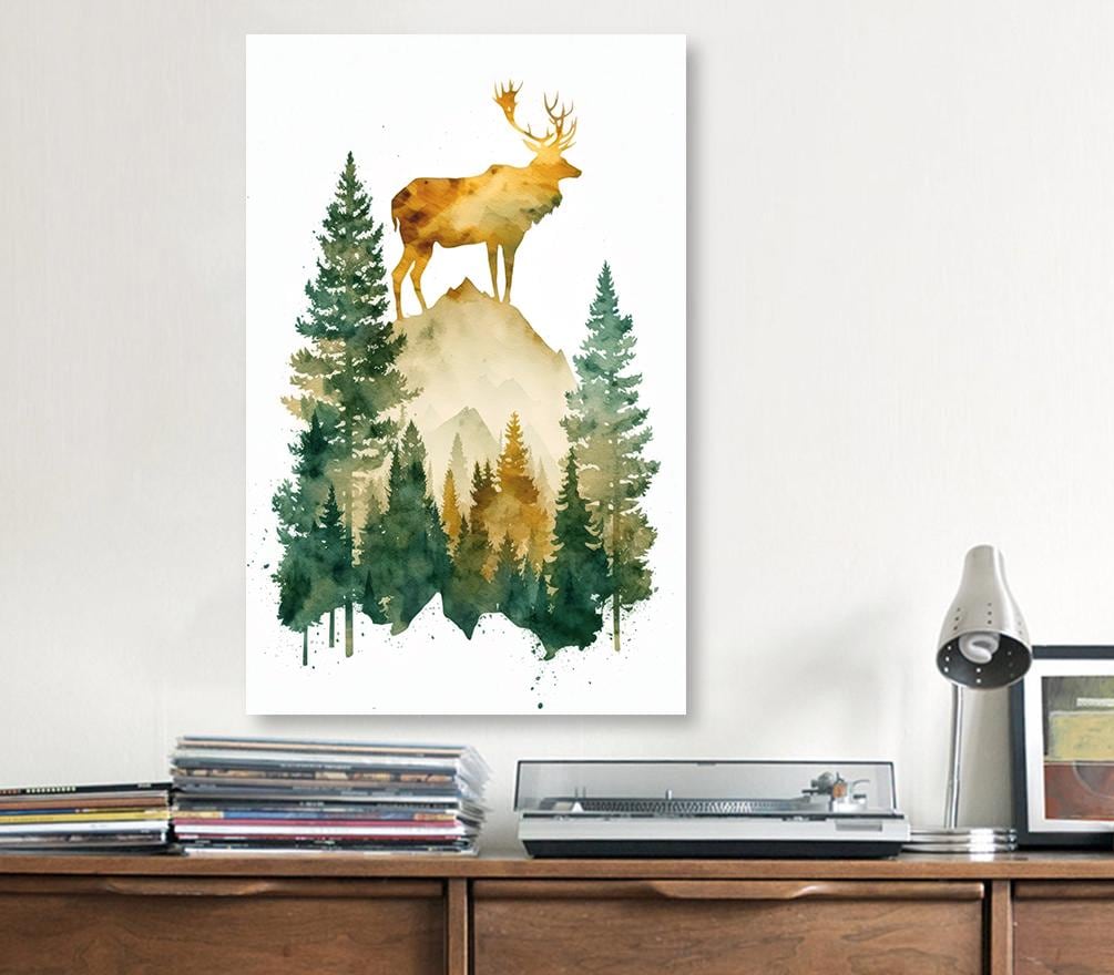 Deer Painting Rustic Woodland Animals Forest Wall Art Nature Inspired Hunting Gifts For Men Wild Animal Woodland Nursery Cabin Decor