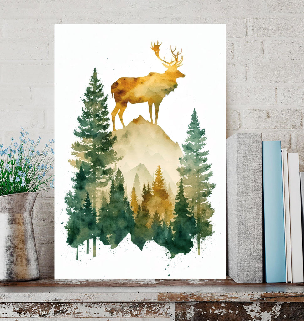 Deer Painting Rustic Woodland Animals Forest Wall Art Nature Inspired Hunting Gifts For Men Wild Animal Woodland Nursery Cabin Decor