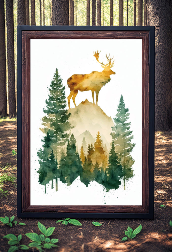 Deer Painting Rustic Woodland Animals Forest Wall Art Nature Inspired Hunting Gifts For Men Wild Animal Woodland Nursery Cabin Decor