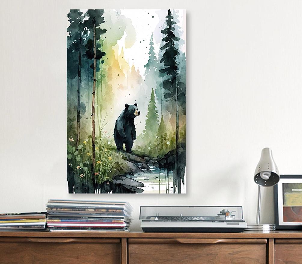Black Bear Painting Artwork Watercolor Print Animal Portrait Nature Inspired Forest Wall Art Gift Woodland Nursery Decor