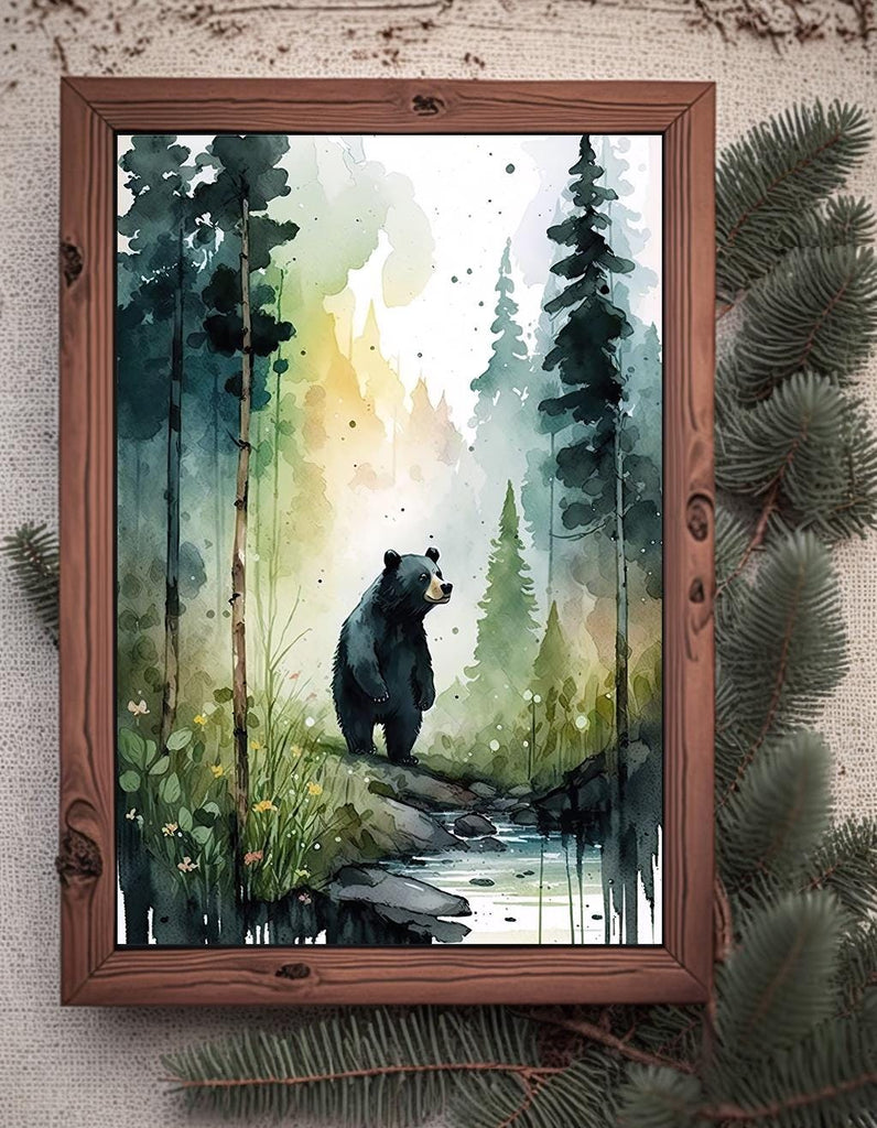 Black Bear Painting Artwork Watercolor Print Animal Portrait Nature Inspired Forest Wall Art Gift Woodland Nursery Decor