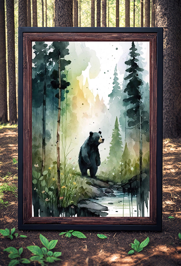 Black Bear Painting Artwork Watercolor Print Animal Portrait Nature Inspired Forest Wall Art Gift Woodland Nursery Decor