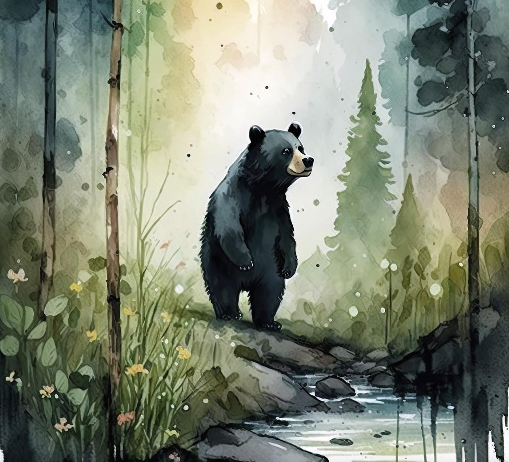 Black Bear Painting Artwork Watercolor Print Animal Portrait Nature Inspired Forest Wall Art Gift Woodland Nursery Decor