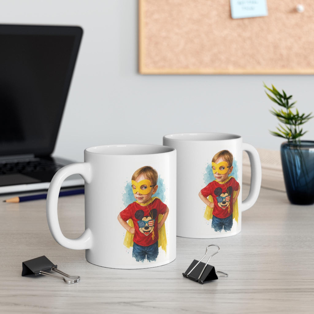 Custom Watercolor Ceramic Coffee Mug, Family Portrait, Pet Lover Cup, Unique Wedding Gift, Personalized Coffee Mug - 11oz