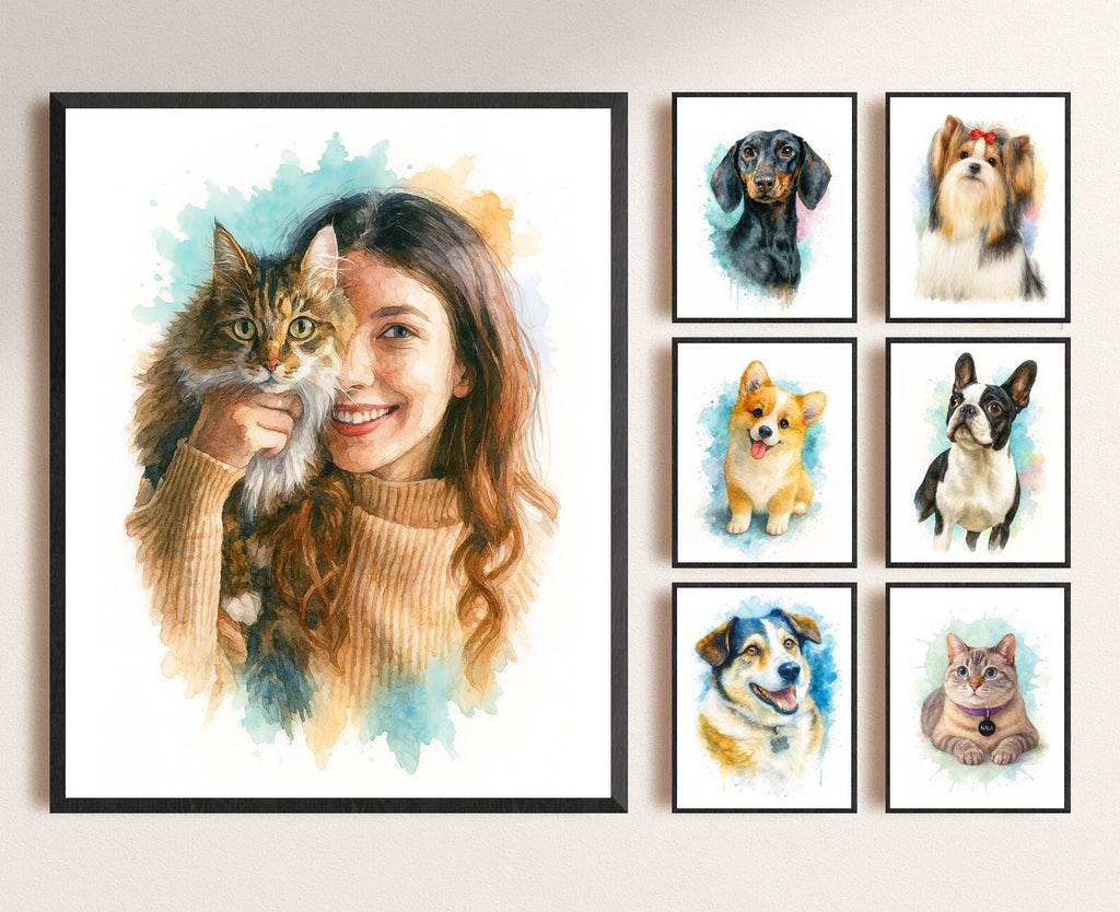 Custom Dog Pet Watercolor Portrait From Photo, Unique Dog Memorial Art, Personalized Pet Lover Gift, Animal Wall Art Keepsake Home Decor