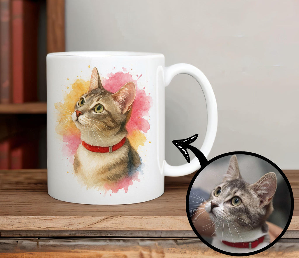 Custom Pet Watercolor Mug from Photo, Personalized Dog or Cat Lover Gift, Pet Memorial Coffee Cup, Unique Keepsake for Pet Parents