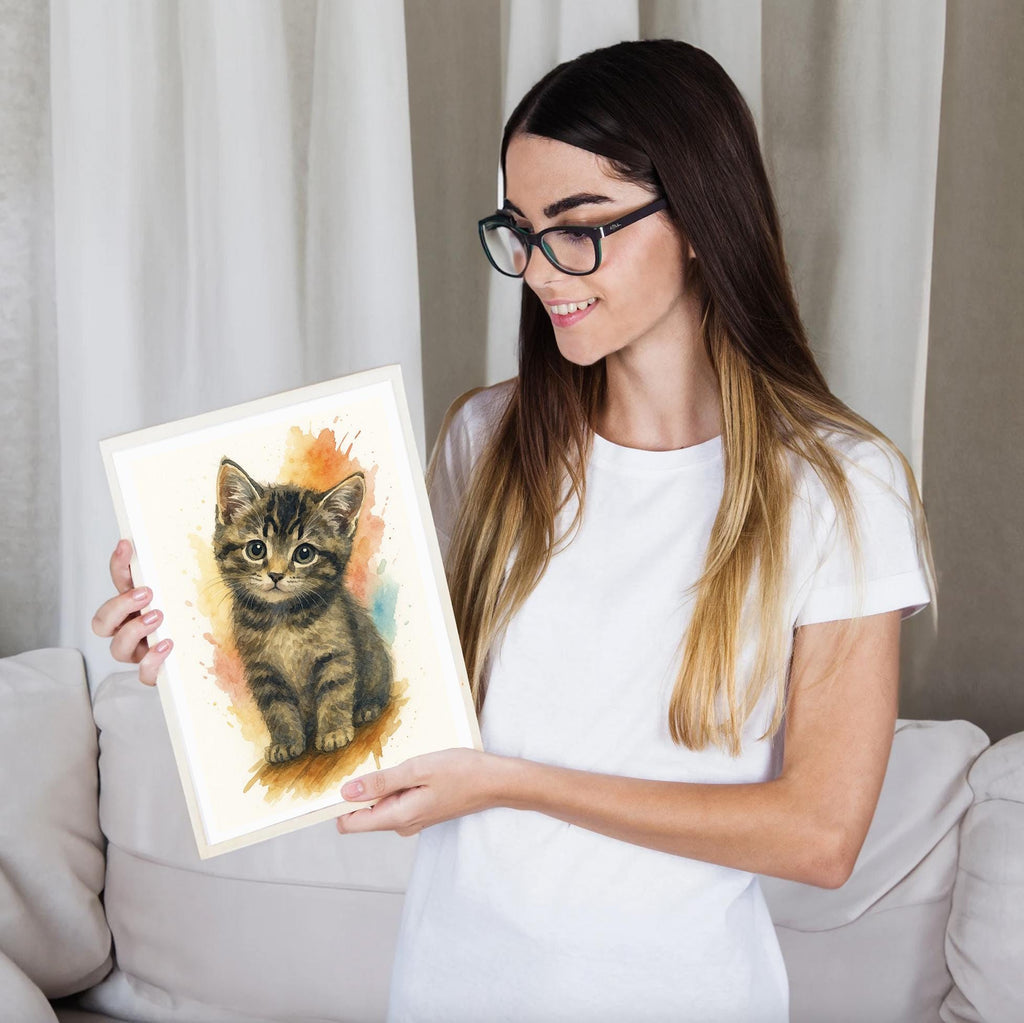 Custom Cat Pet Watercolor Portrait from Photo, Personalized Kitten Wall Art, Cat Lover Gift, Pet Memorial Keepsake Home Decor