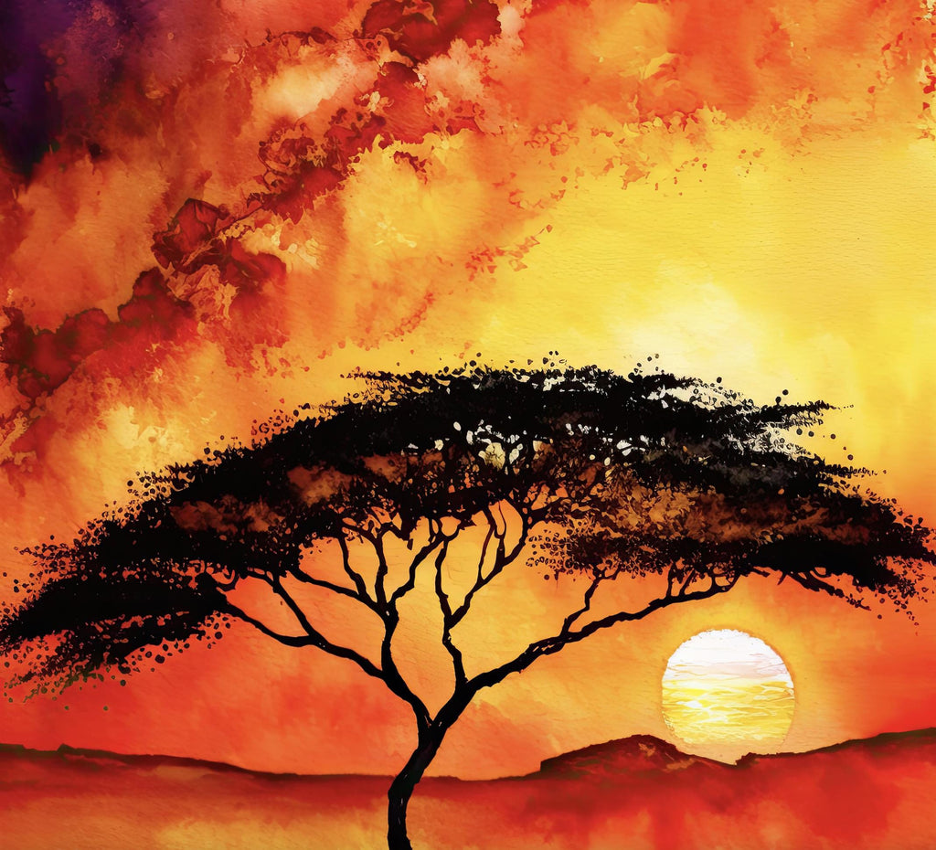 African Serengeti Sunset Wall Art Safari Print Africa Savanna Watercolor Landscape Painting Travel Gift Nature Inspired Decor