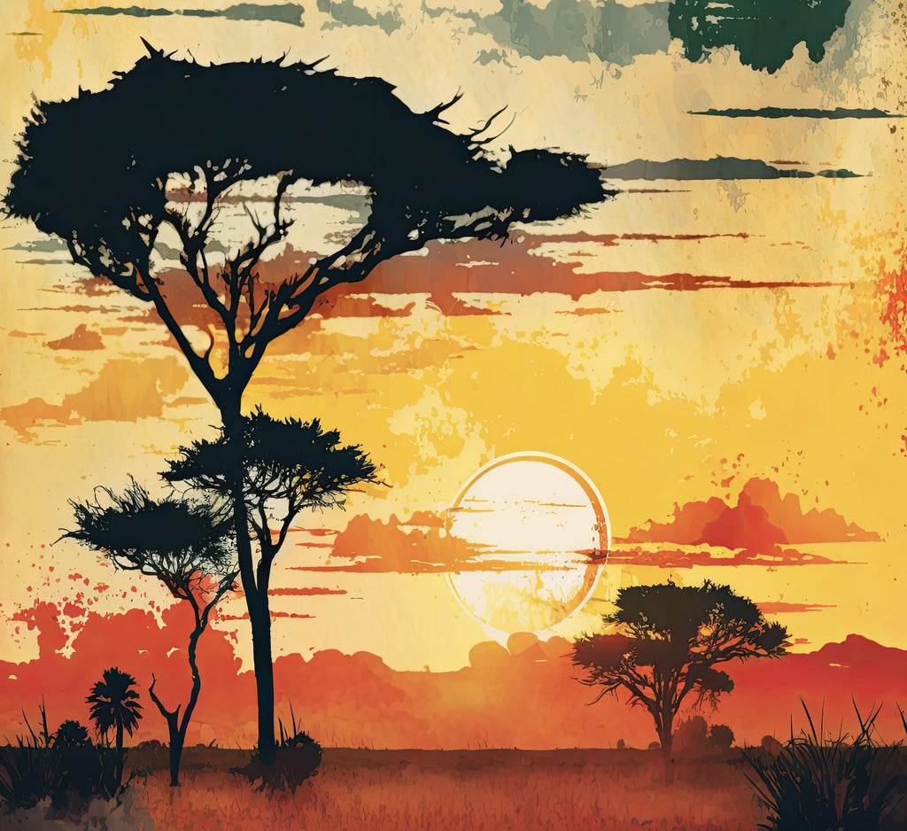 African Serengeti Sunset Wall Art Safari Print Africa Savanna Watercolor Landscape Painting Travel Gift Nature Inspired Decor