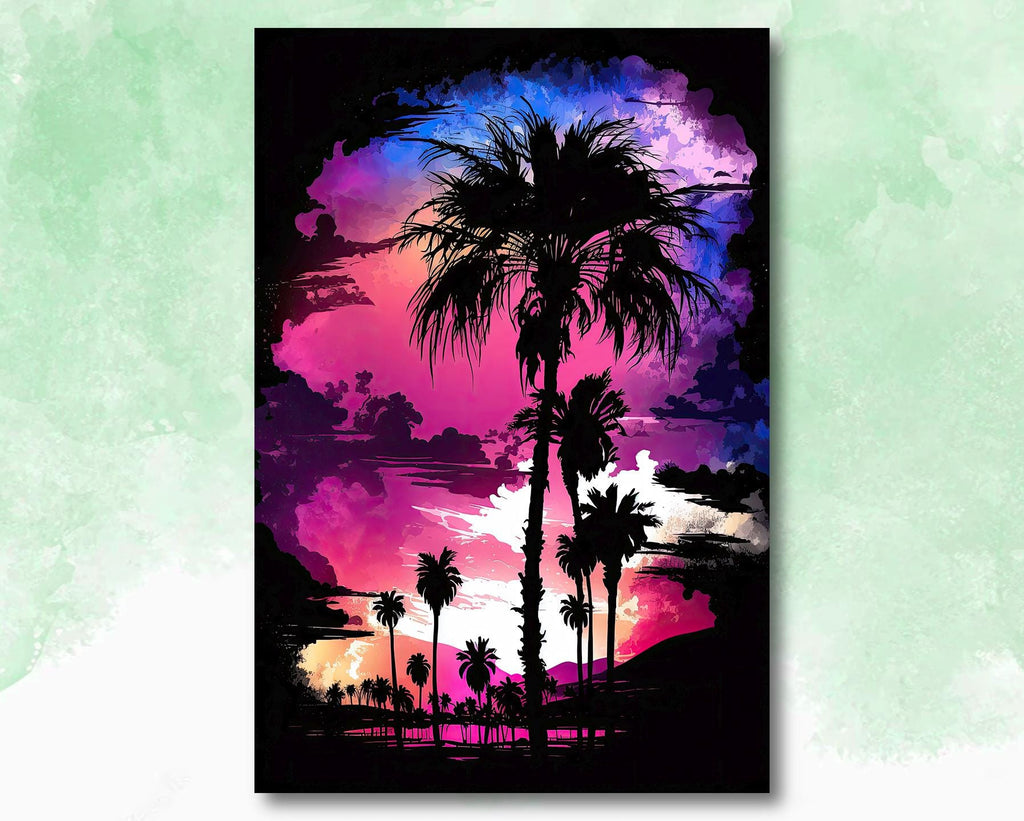 Palm Tree Sunset Art Print Watercolor Coastal Wall Art Nature Inspired Gift Tropical Beach House Home Decor